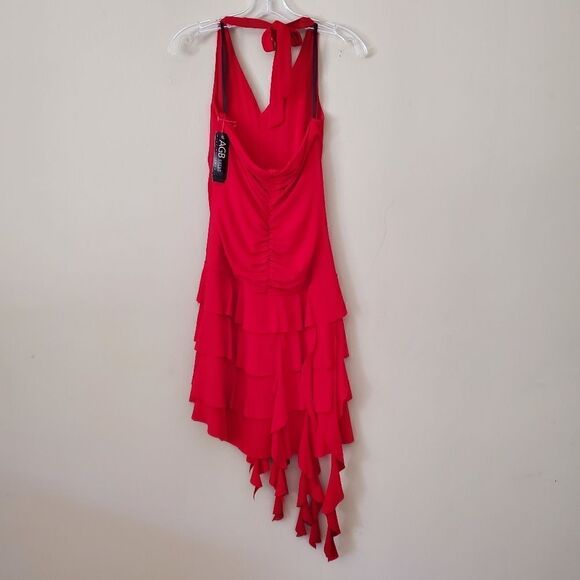 AGB Dress Women's Red Y2k Halter Neck Mini Dress Size 6  V neck  90s NWT - Picture 5 of 7